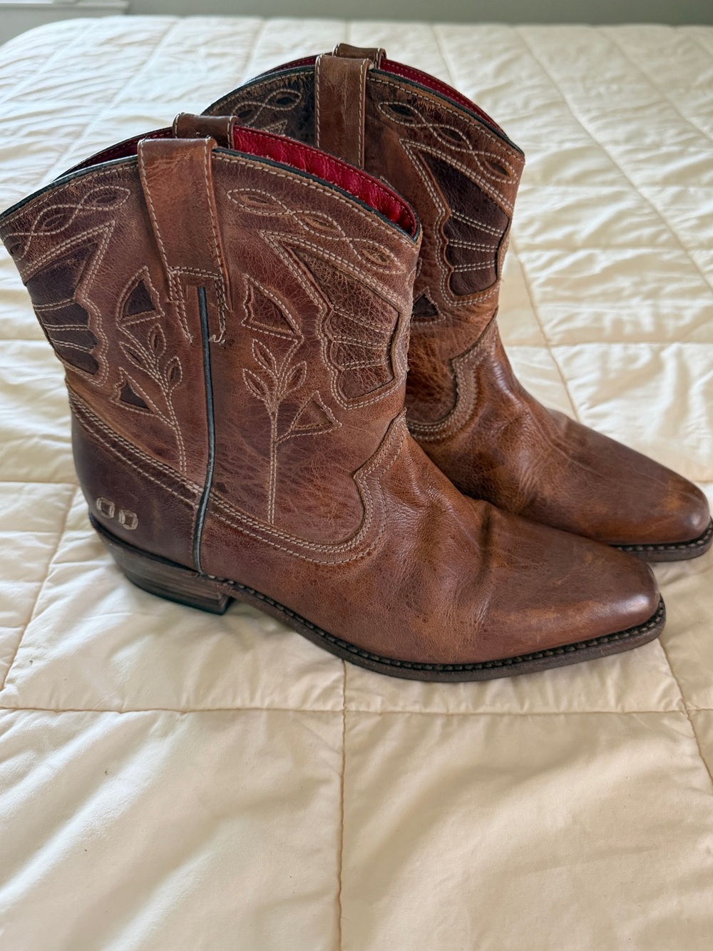 BED|STU women’s Filly II  Brown Leather Western Boots with Red Lining
